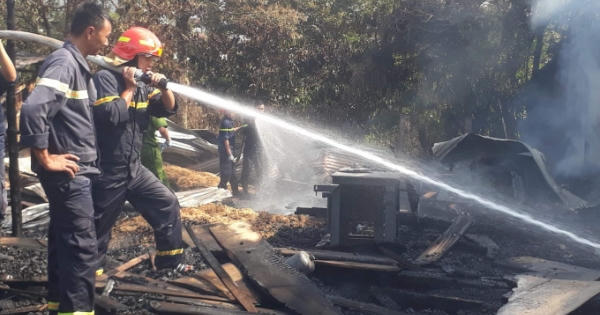 Ngọn lửa bùng phát thiêu rụi xưởng gỗ ở Lâm Đồng