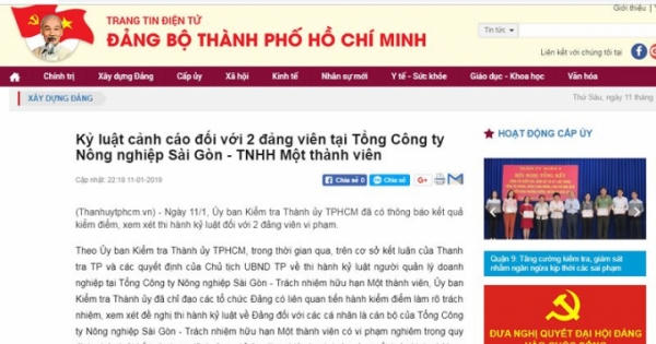 Kỷ luật Cảnh cáo Tổng Giám đốc SAGRI Lê Tân Hùng Kỷ luật Cảnh cáo Tổng Giám đốc SAGRI Lê Tân Hùng