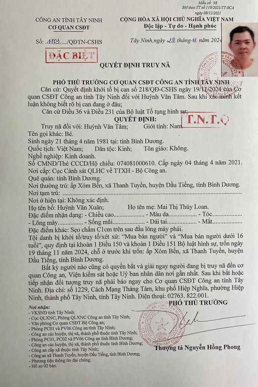Tây Ninh: Truy nã đặc biệt đối tượng mua bán người