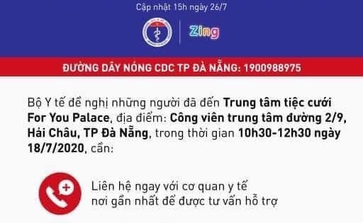 Bộ Y tế phát thông báo khẩn số 15, truy tìm người đi ăn tiệc cưới tại For You Palace Đà Nẵng