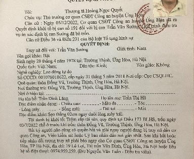 Công an huyện Ứng Hòa truy nã đối tượng trộm cắp tài sản