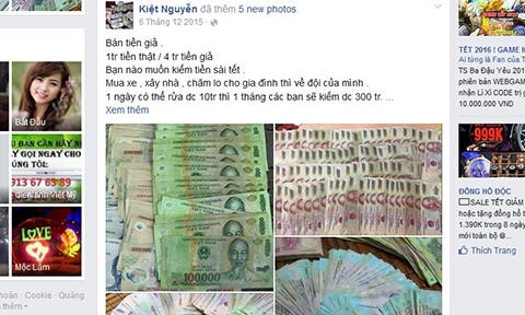 Bùng phát dịch vụ bán tiền giả trên mạng xã hội