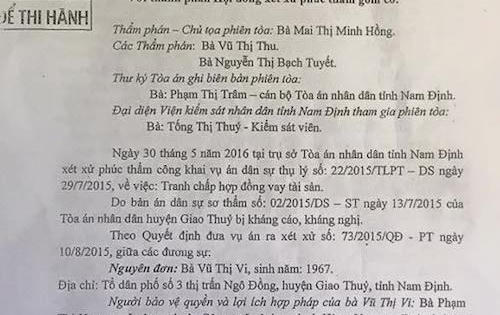 Nam Định: Hai bản án còn nhiều khuất tất, bị đơn kháng nghị giám đốc thẩm