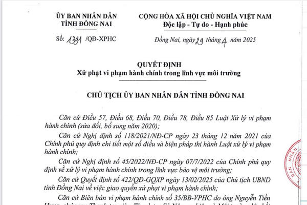 Công ty Tấm lợp Đồng Nai bị xử phạt gần 400 triệu, buộc di dời khỏi KCN Biên Hòa 1