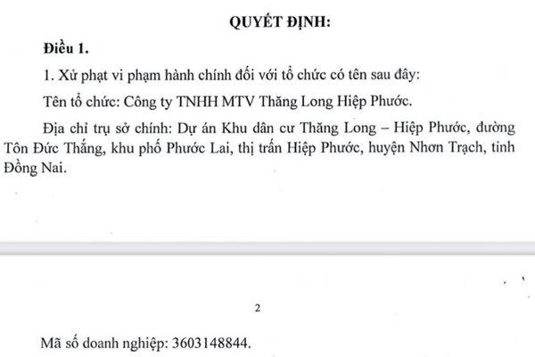 Xử phạt doanh nghiệp ở Nhơn Trạch 300 triệu vì không có giấy phép môi trường