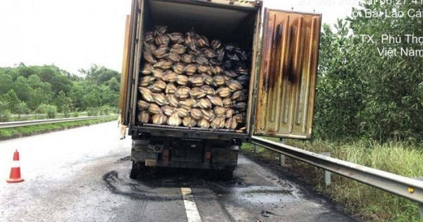 Xe container bốc cháy trên cao tốc Nội Bài - Lào Cai, tài xế thoát chết