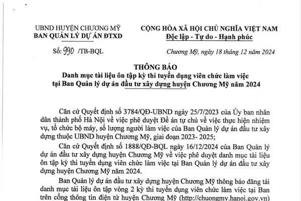 Chương Mỹ: Công khai Danh mục tài liệu ôn tập kỳ thi tuyển dụng viên chức năm 2024