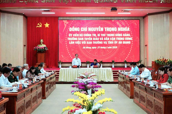 Trưởng Ban Tuyên giáo và Dân vận Trung ương làm việc với Tỉnh ủy An Giang