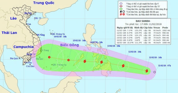 Bão Sanba giật cấp 10 đang hướng vào Biển Đông