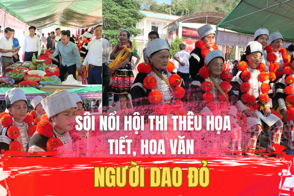 Sôi nổi Hội thi thêu họa tiết, hoa văn của người Dao đỏ ở Bắc Mê
