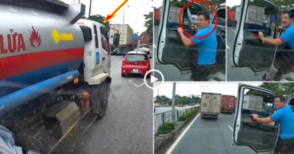 [Clip]: Tài xế xe bồn rút dao "dằn mặt" lái xe tải vì... bấm còi!