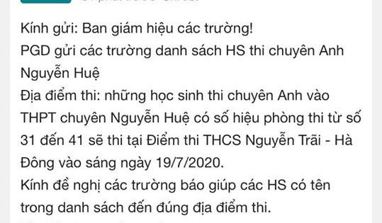 Gần 12h đêm, học sinh Hà Nội bỗng nhận được thông báo đổi địa điểm thi chuyên