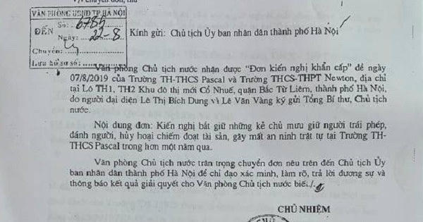 Văn phòng Chủ tịch nước giao UBND TP. Hà Nội xác minh, làm rõ vụ việc tại Trường Pascal!