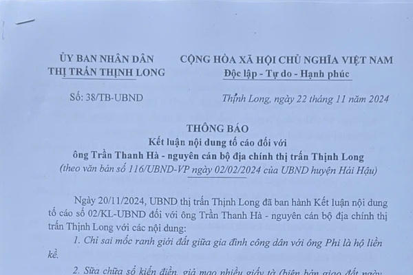 Người dân thị trấn Thịnh Long đề nghị UBND huyện Hải Hậu xử lý dứt điểm liên quan đến khiếu kiện đất đai