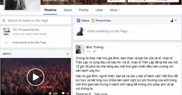 Fanpage Ban nhạc Bức Tường chia sẻ sau ra đi của Trần Lập