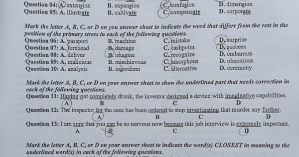 Đề Tiếng Anh vào trường chuyên Khoa học Xã hội và Nhân văn
