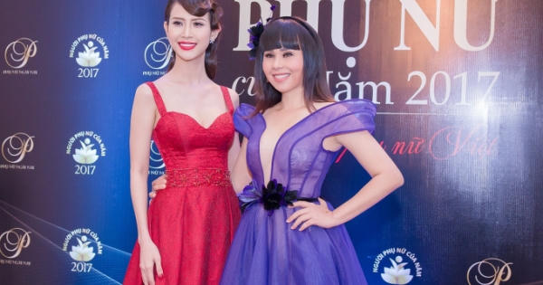 Hoa hậu Hằng Nguyễn diện đầm tím cực hot đọ sắc cùng á hậu Liên Phương