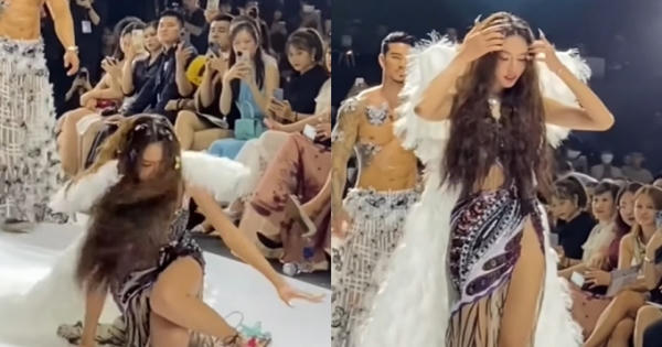 Dàn người mẫu ngã trên sàn catwalk trong Show VietNam International Fashion Week