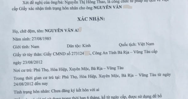 Bà Rịa – Vũng Tàu phát hiện đối tượng làm giả giấy xác nhận hôn nhân để lấy vợ mới Bà Rịa – Vũng Tàu phát hiện đối tượng làm giả giấy xác nhận hôn nhân để lấy vợ mới