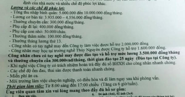 Công ty Regina Miracle tuyển gấp 15.000 công nhân nữ