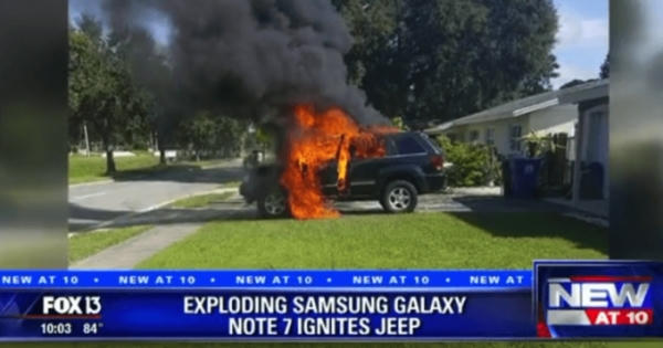 Galaxy Note 7 phát nổ, thiêu rụi một chiếc xe Jeep