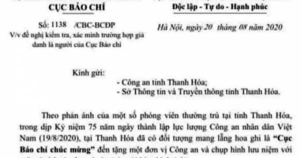 Người mạo danh Cục Báo chí vào trụ sở Công an tỉnh tặng hoa đã đến trình diện