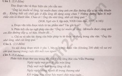 Đáp án đề thi môn Văn vào lớp 10 tỉnh Yên Bái năm 2020