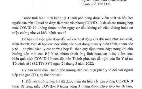 TP HCM: Ra văn bản hướng dẫn biện pháp y tế đối với F1 đi làm, đi học