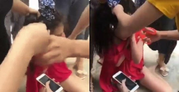 Clip - Đau xót cảnh cô gái trẻ bị đánh ghen, xé váy, cắt tóc giữa đường