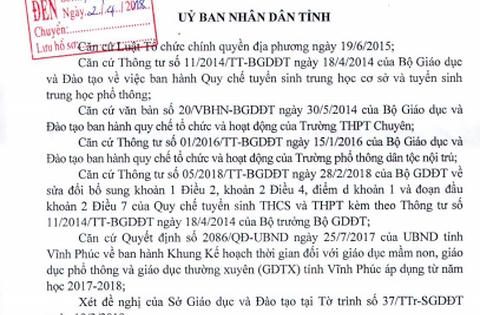Vĩnh Phúc ra văn bản lạ “đánh úp” thí sinh dự thi vào lớp 10
