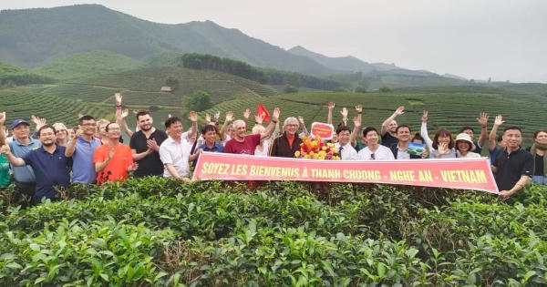 Du khách châu Âu thích thú với khung cảnh đảo chè Thanh Chương