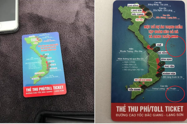 Thẻ thu phí cao tốc Bắc Giang – Lạng Sơn không có quần đảo Hoàng Sa, Trường Sa?