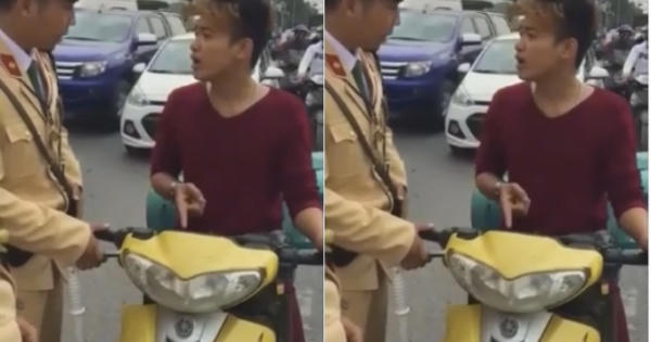 Nam thanh niên chở gas cãi cùn khi bị cảnh sát giao thông dừng xe