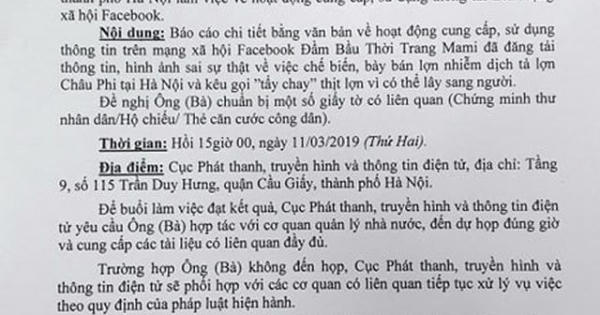 Tung tin sai sự thật, chủ Facebook Đầm Bầu Thời Trang Mami bị cơ quan chức năng "sờ gáy"