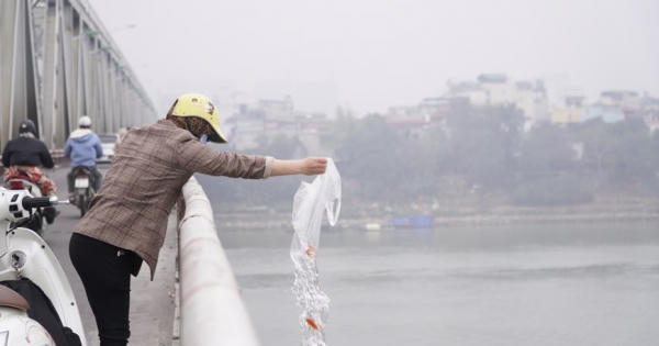 Người dân Thủ đô thả cá chép tiễn ông Táo về trời Người dân Thủ đô thả cá chép tiễn ông Táo về trời