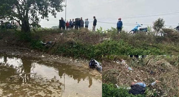 Bàng hoàng phát hiện thi thể người đàn ông dưới mương cạn cùng chiếc xe máy