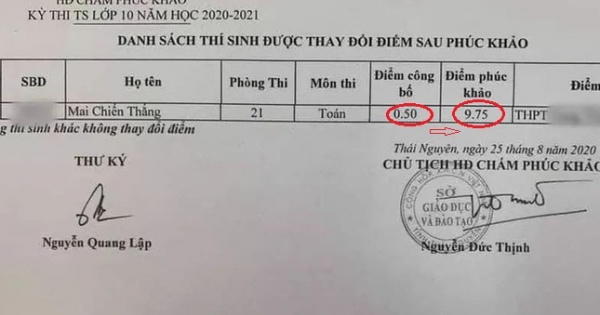 Thí sinh thi lớp 10 bị nhầm điểm từ 9,75 xuống 0,5