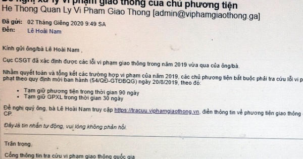 Xuất hiện thủ đoạn tinh vi lừa xử lý vi phạm giao thông qua hình thức gửi thư điện tử