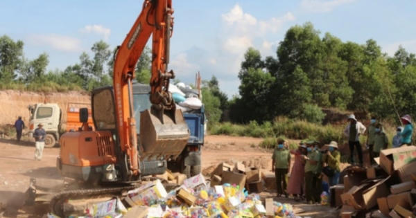 Quảng Bình: Tiêu hủy gần 9 tấn găng tay bảo hộ và thực phẩm không rõ nguồn gốc