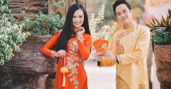 Nhật Tinh Anh và Cao Thùy Linh đón xuân mới trong trang phục áo dài