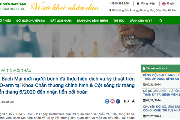 Bệnh nhân phẫu thuật trên hệ thống O-arm được Bệnh viện Bạch Mai hoàn tiền