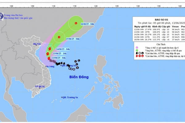 Bão số 1 giật cấp 13, gây sóng cao 6 mét và mưa lớn diện rộng