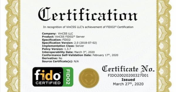 Vingroup đạt chuẩn FIDO2 thứ hai cho sản phẩm máy chủ xác thực mạnh