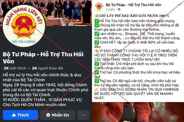 Công an Hà Nội cảnh báo Facebook giả mạo Bộ Tư pháp hỗ trợ lấy lại tiền lừa đảo