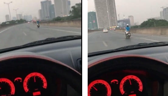 Hoảng hồn với người phụ nữ điều khiển xe máy "lao như gió" trên đường vành đai 3