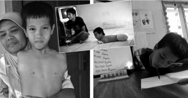 Nụ cười vẫn tỏa sáng trên gương mặt cậu bé không chân, không tay