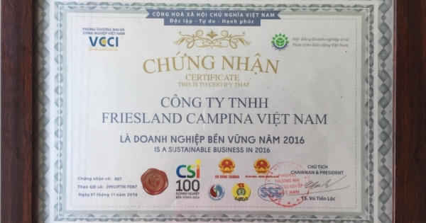 FrieslandCampina Việt Nam được vinh danh doanh nghiệp bền vững FrieslandCampina Việt Nam được vinh danh doanh nghiệp bền vững