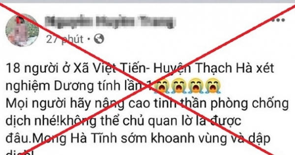 Triệu tập chủ tài khoản đăng tin sai sự thật về 18 người trong một xã ở Hà Tĩnh dương tính Triệu tập chủ tài khoản đăng tin sai sự thật về 18 người trong một xã ở Hà Tĩnh dương tính