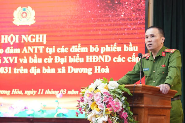 Công an xã Dương Hoà tăng cường công tác tuần tra đảm bảo an ninh trật tự các điểm bỏ phiếu, bầu cử