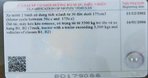Từ 00h00’ ngày 01/6/2020, giấy phép lái xe không có mã QR là không hợp lệ